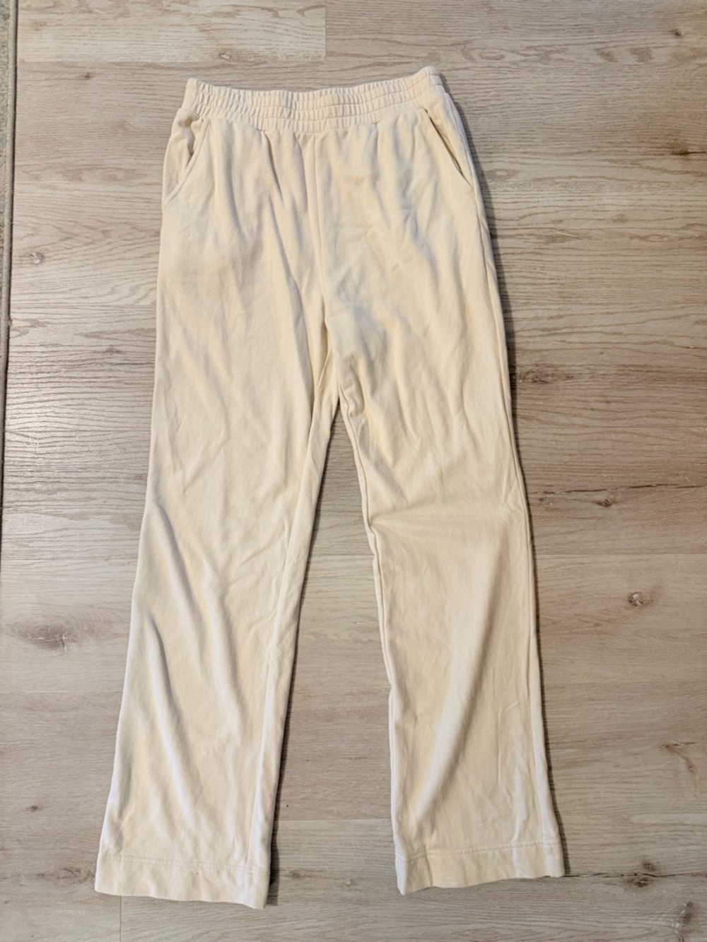 Cream wide leg Lounge Elastic Waist Pants